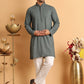 Embroidered & Sequins Straight Kurtas For Men ( KO 5116Grey )