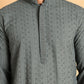 Embroidered & Sequins Straight Kurtas For Men ( KO 5116Grey )