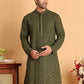 Embroidered & Sequins Straight Kurtas For Men ( KO 5117Olive ) [FF] [O-19]