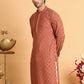 Embroidered & Sequins Straight Kurtas For Men ( KO 5117Rust )