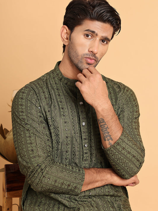 Embroidered Straight Kurtas For Men ( KO 5118Mehndi )