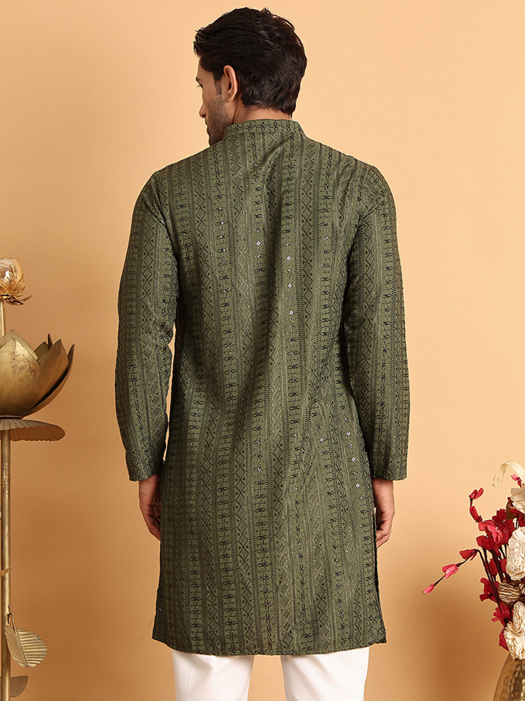 Embroidered Straight Kurtas For Men ( KO 5118Mehndi )