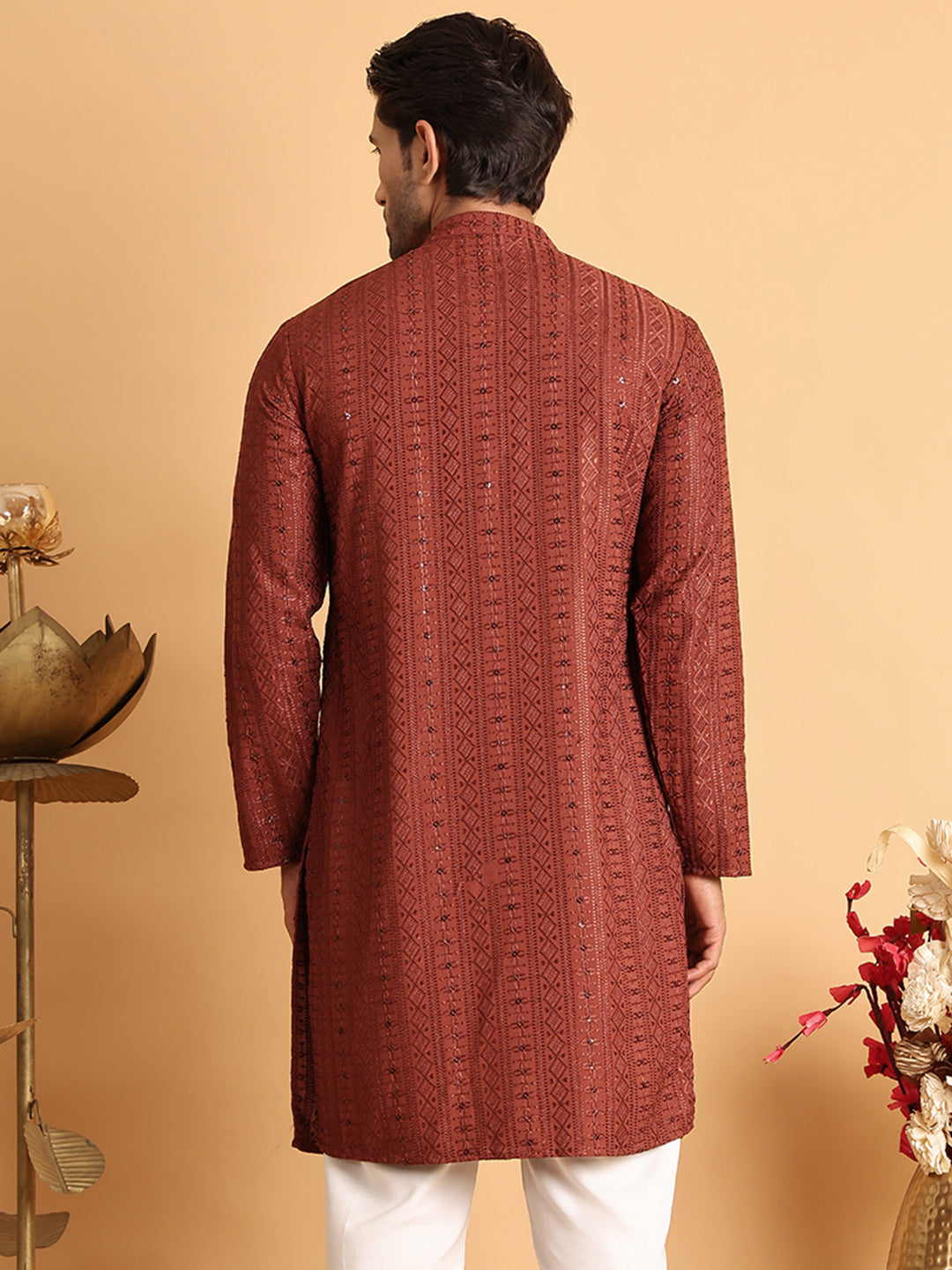 Embroidered Straight Kurtas For Men ( KO 5118Rust ) [FF] [P-19]
