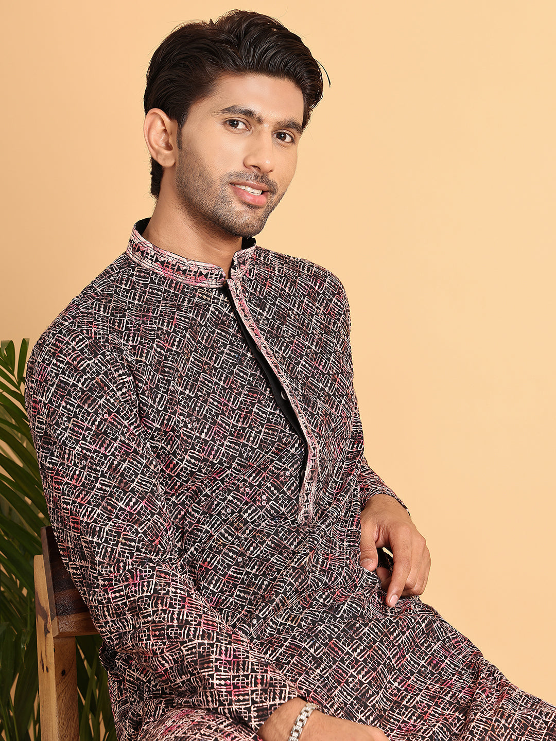 Embroidered Viscose Kurtas For Men ( KO 5120Peach )