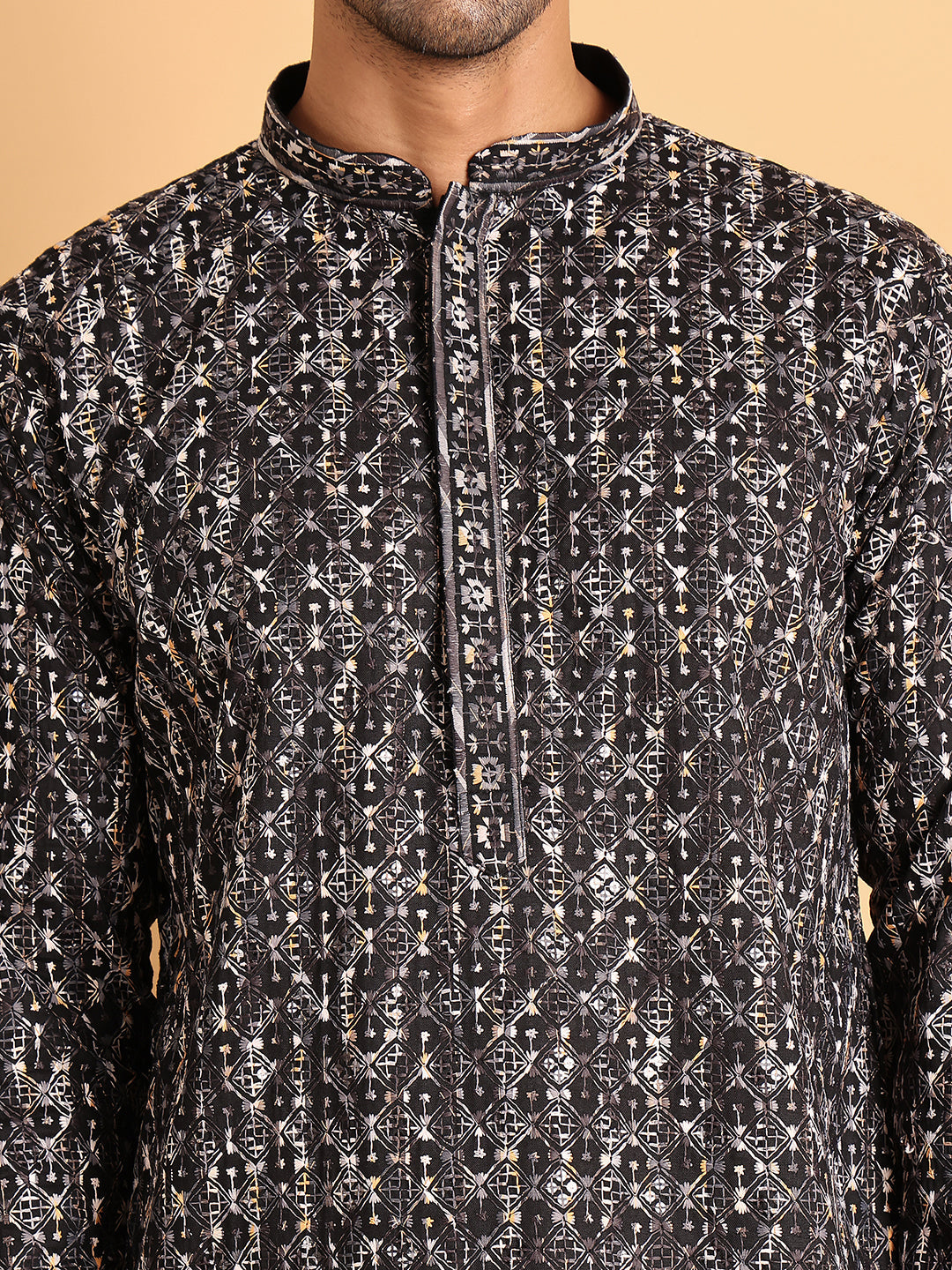 Embroidered Viscose Kurtas For Men ( KO 5122Black )