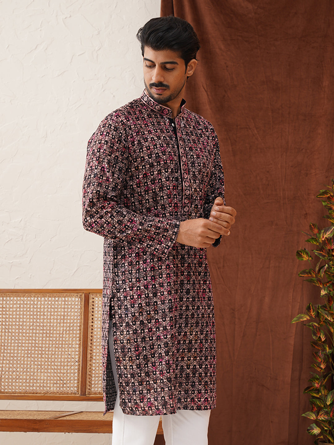Embroidered Viscose Kurtas For Men ( KO 5122Peach )