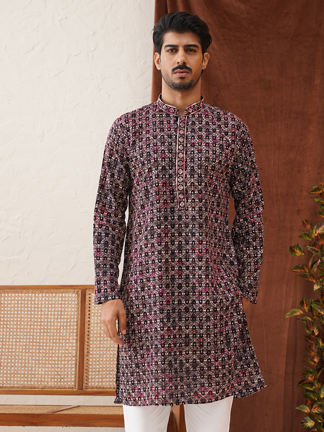 Embroidered Viscose Kurtas For Men ( KO 5122Peach )