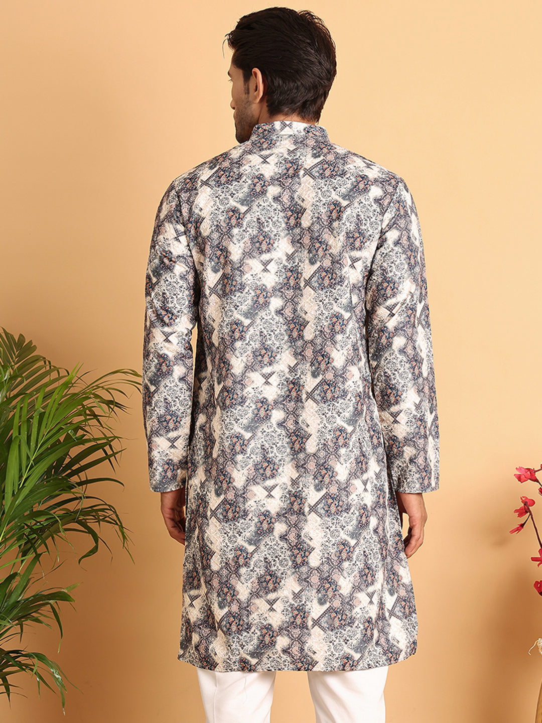 Chikankari Embroidered & Printed Kurtas. ( KO 5123Grey )
