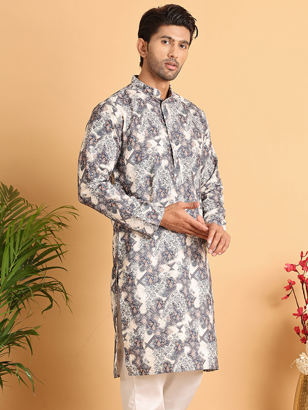 Chikankari Embroidered & Printed Kurtas. ( KO 5123Grey )