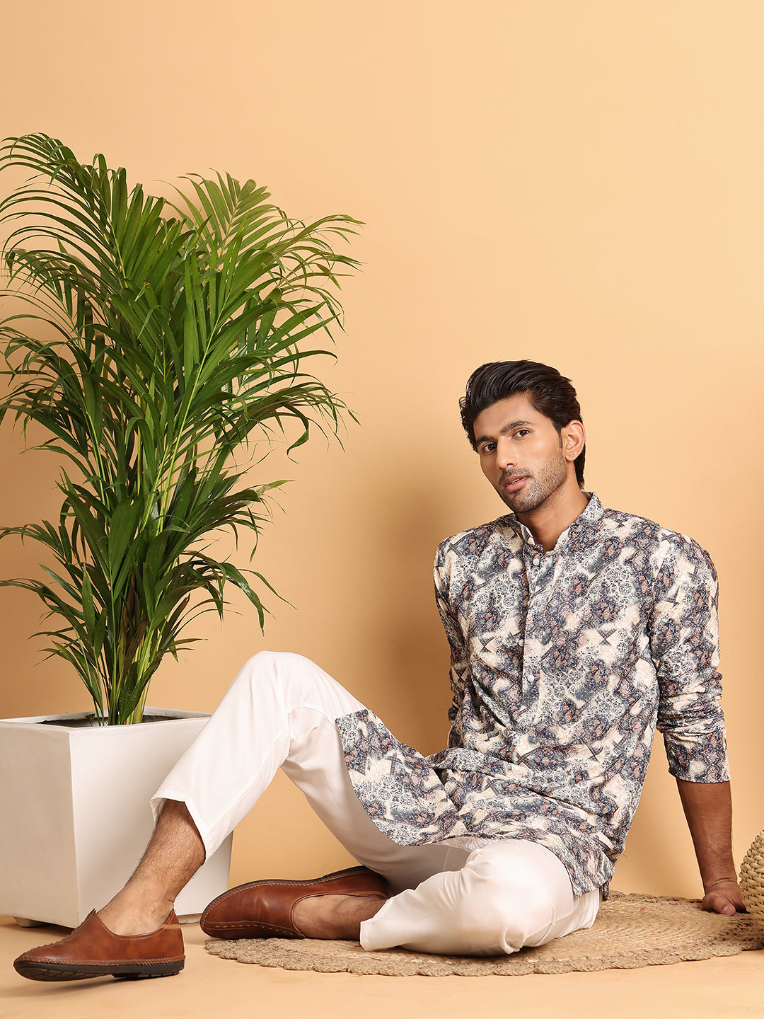 Chikankari Embroidered & Printed Kurtas. ( KO 5123Grey )