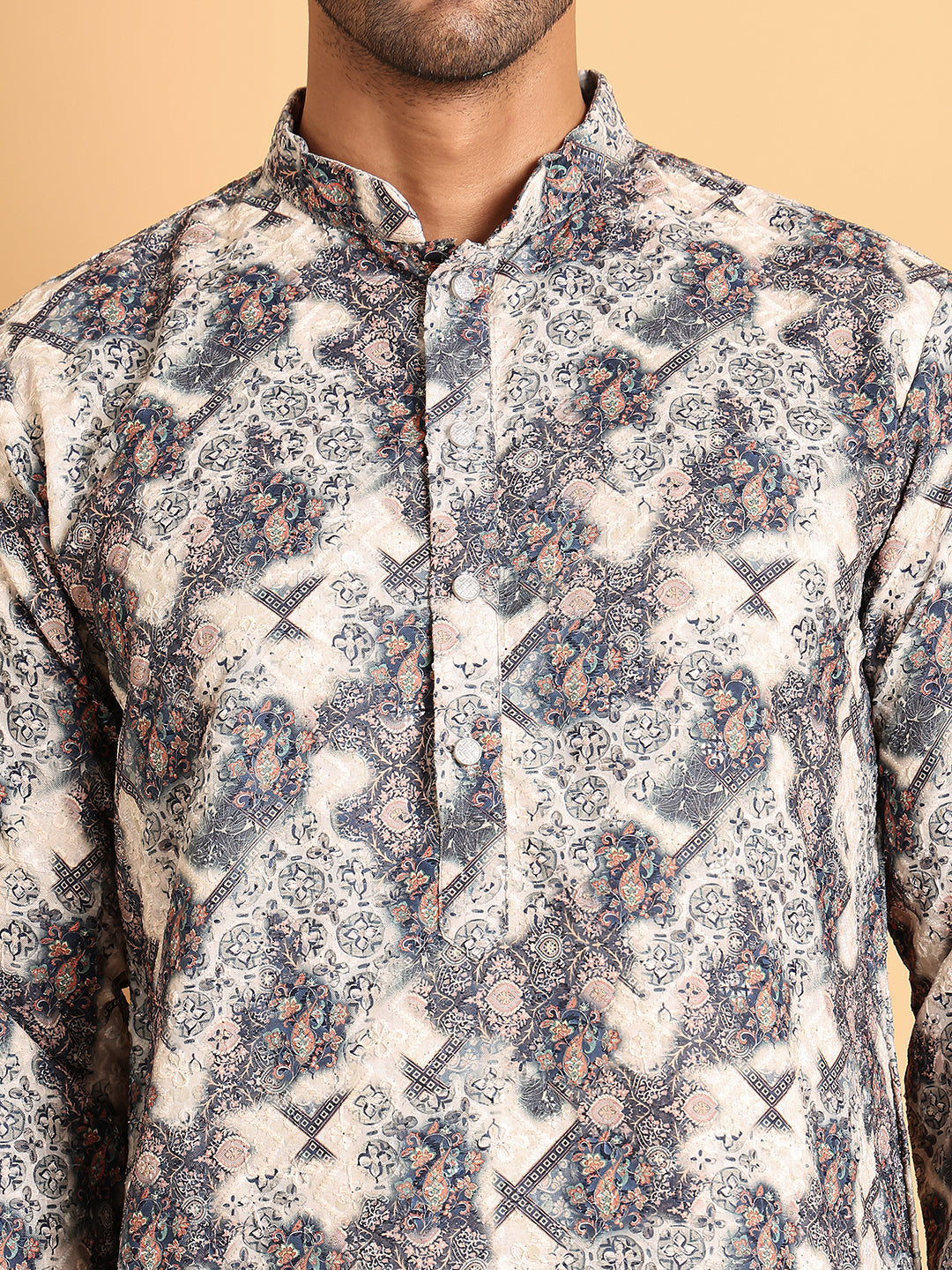 Chikankari Embroidered & Printed Kurtas. ( KO 5123Grey )
