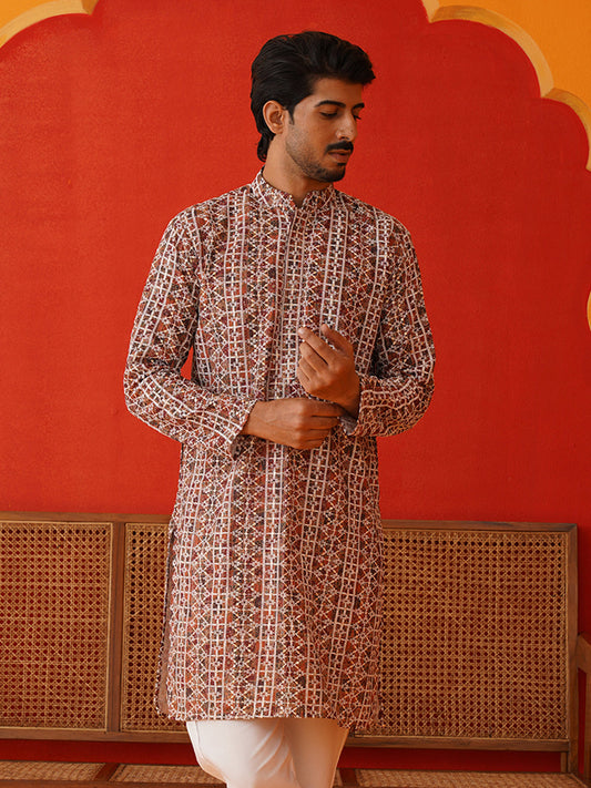 Embroidered & Printed Kurtas For Men ( KKO 5124Brown )