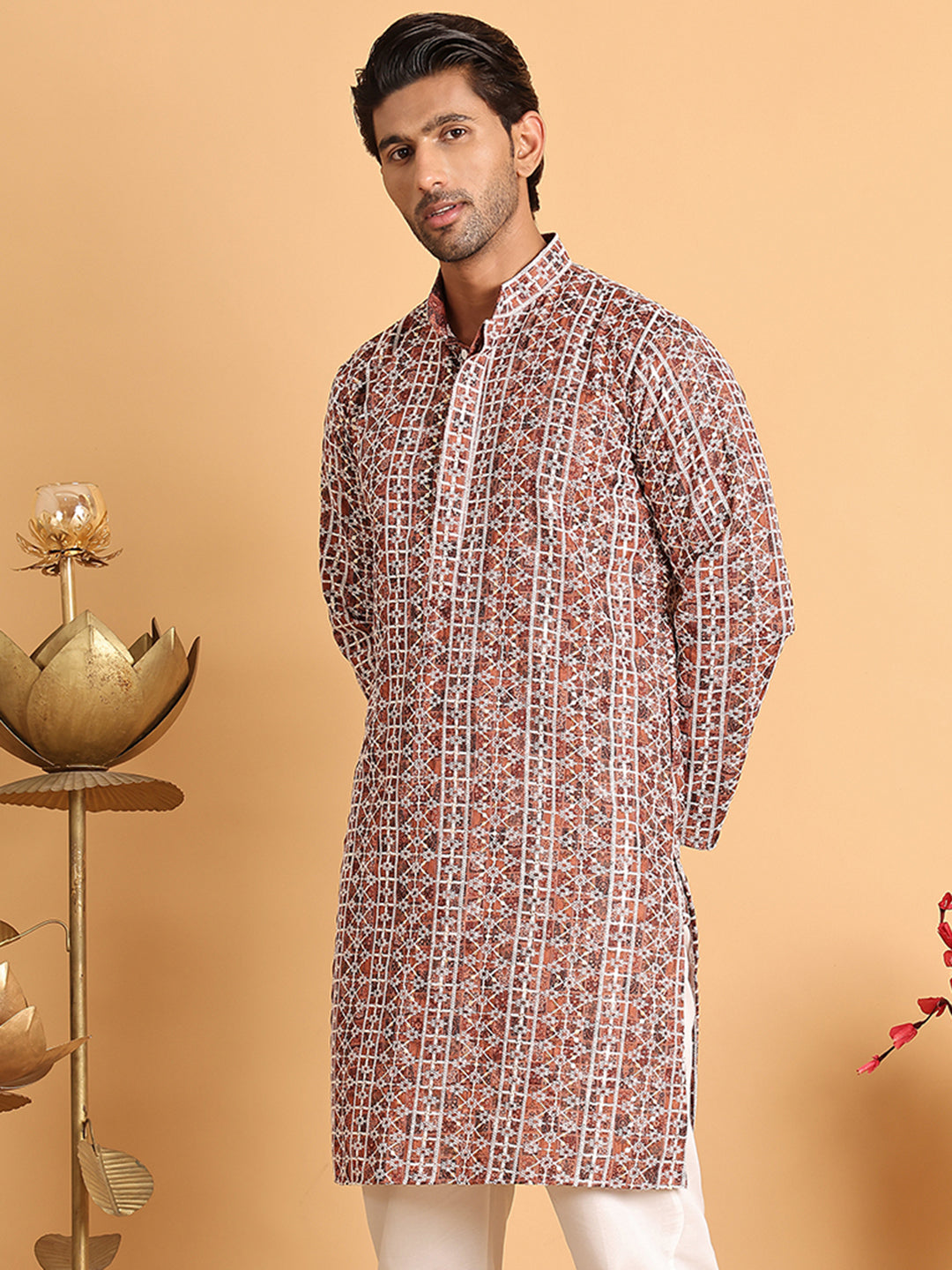 Embroidered & Printed Kurtas For Men ( KO 5124Brown )