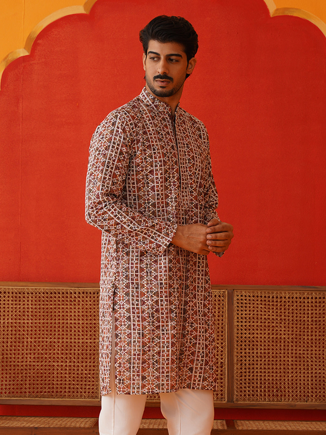 Embroidered & Printed Kurtas For Men ( KKO 5124Brown )