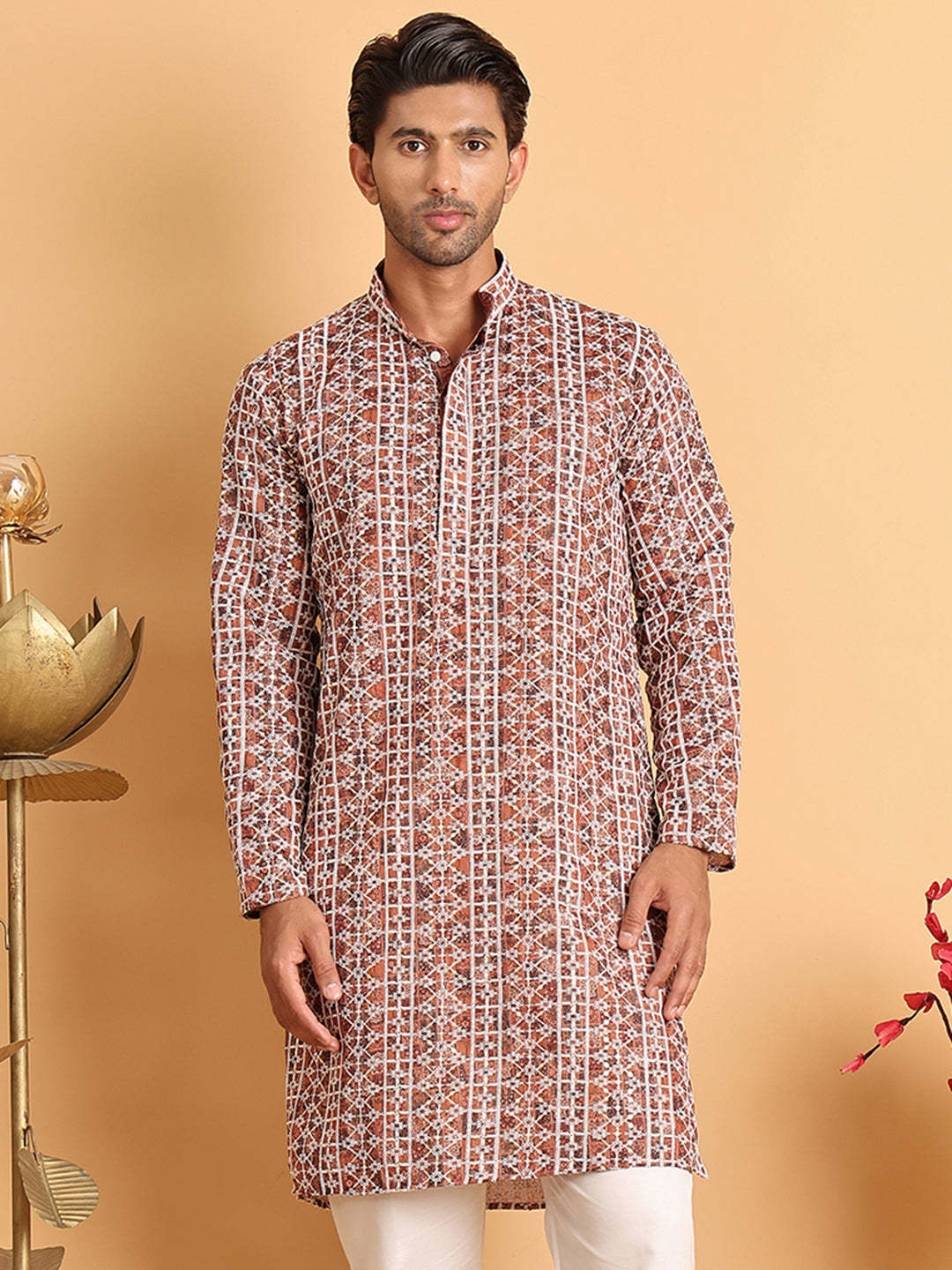 Embroidered & Printed Kurtas For Men ( KO 5124Brown )