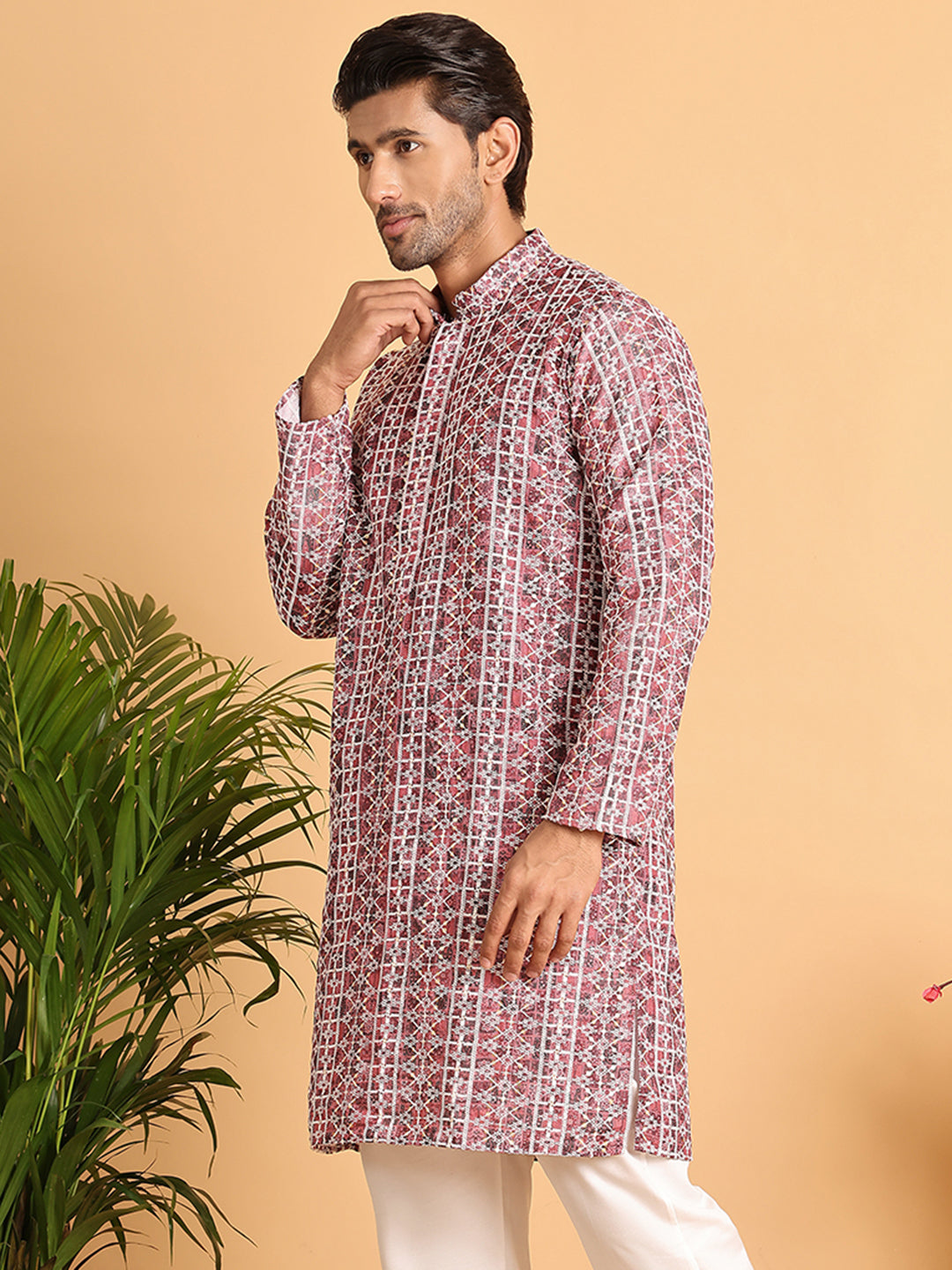 Embroidered & Printed Kurtas For Men ( KO 5124Maroon )