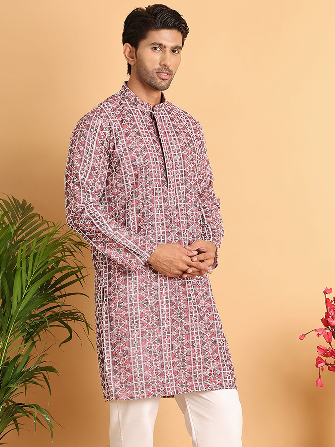 Embroidered & Printed Kurtas For Men ( KO 5124Maroon )