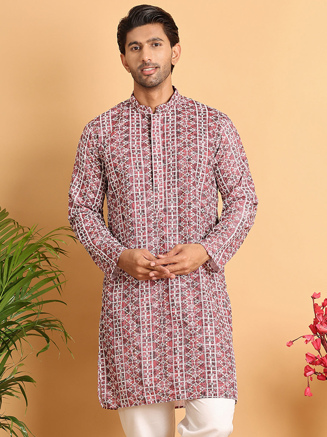 Embroidered & Printed Kurtas For Men ( KO 5124Maroon )