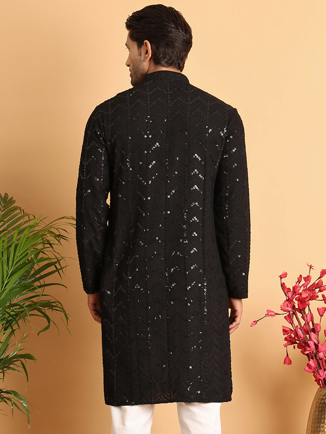 Embroidered Sequined Viscose Straight Kurta. ( KO 5125Black )