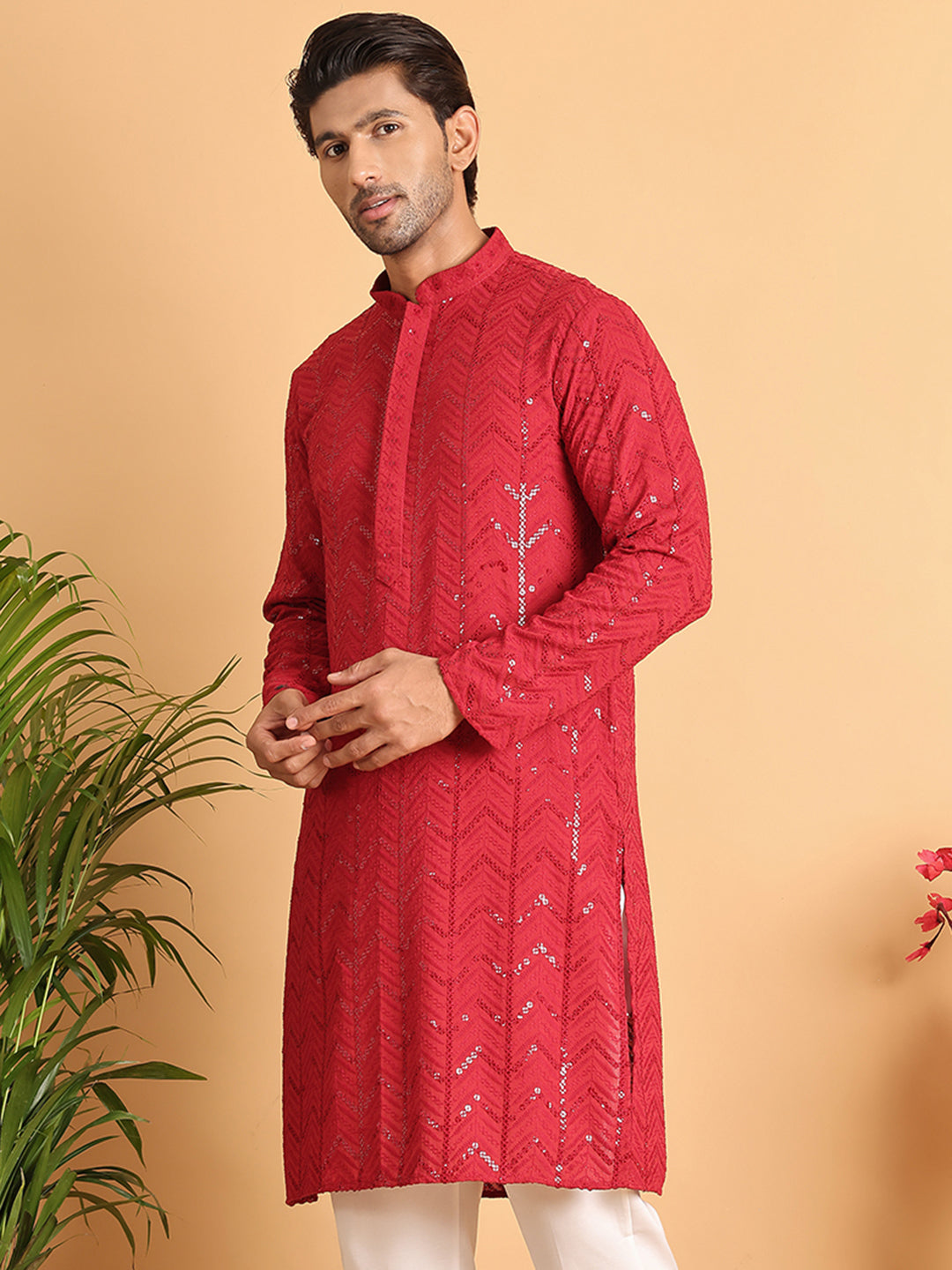 Embroidered Sequined Viscose Straight Kurta. ( KO 5125Maroon )