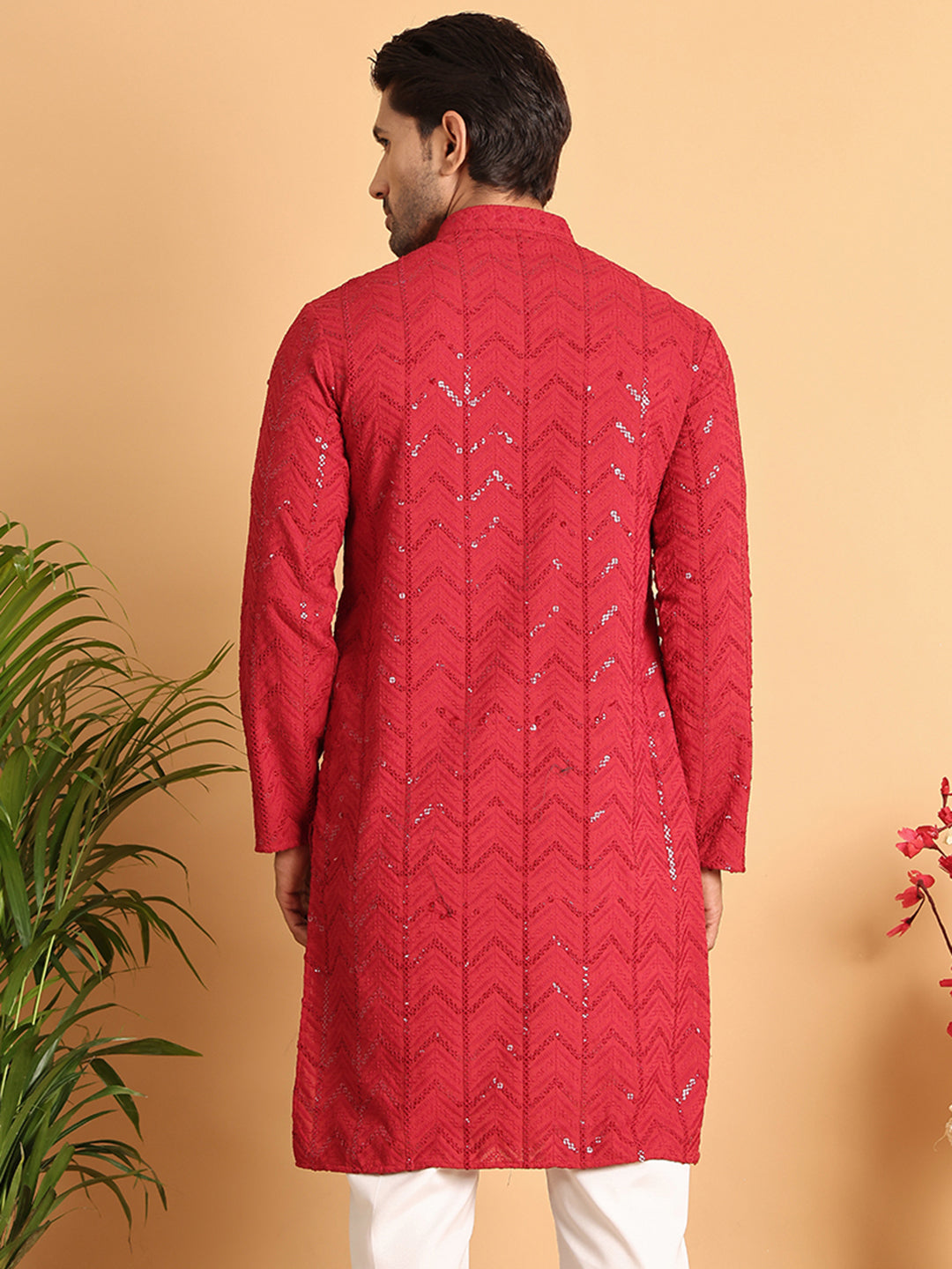 Embroidered Sequined Viscose Straight Kurta. ( KO 5125Maroon )