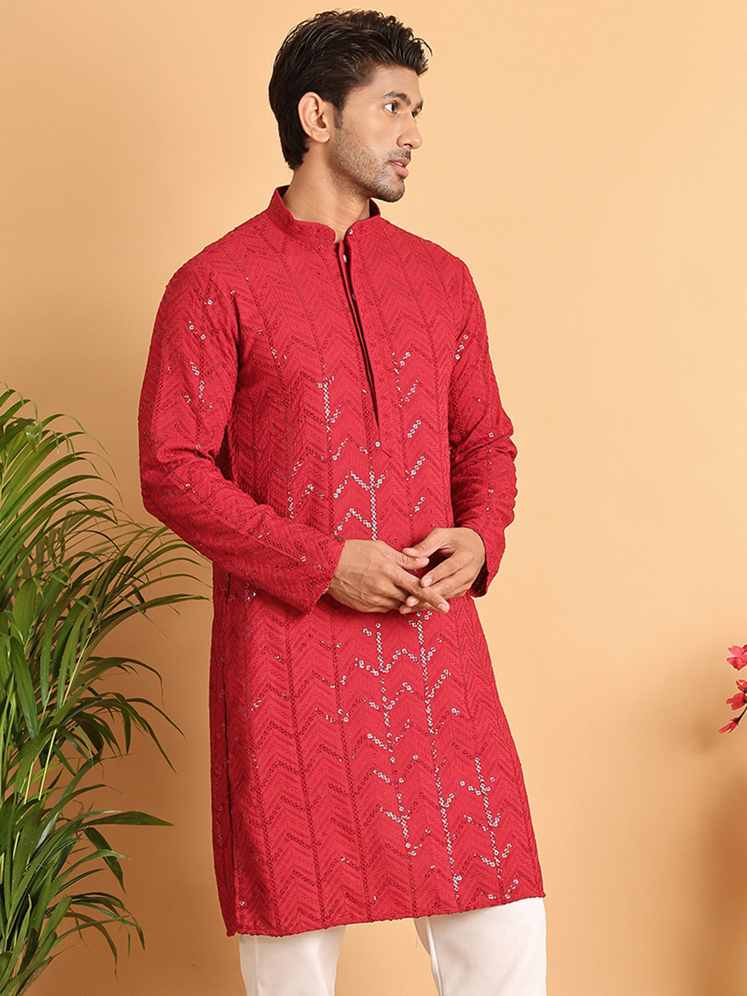 Embroidered Sequined Viscose Straight Kurta. ( KO 5125Maroon )