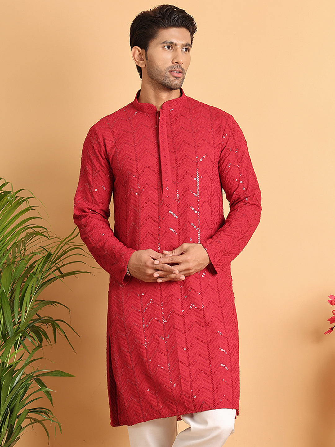 Embroidered Sequined Viscose Straight Kurta. ( KO 5125Maroon )