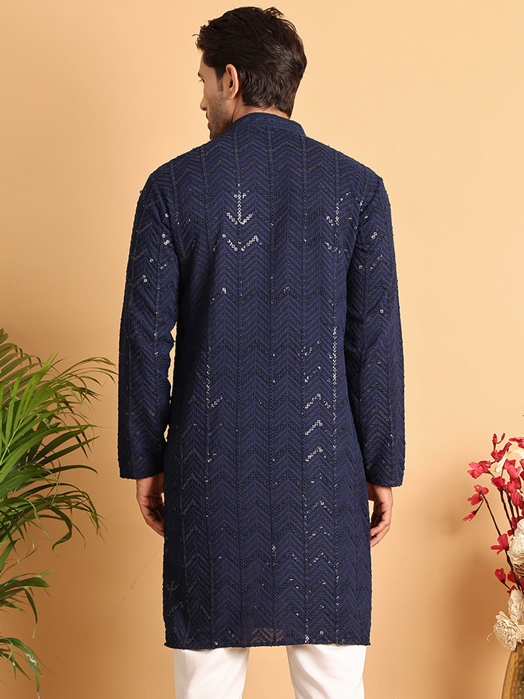 Embroidered Sequined Viscose Straight Kurta. ( KO 5125Navy )