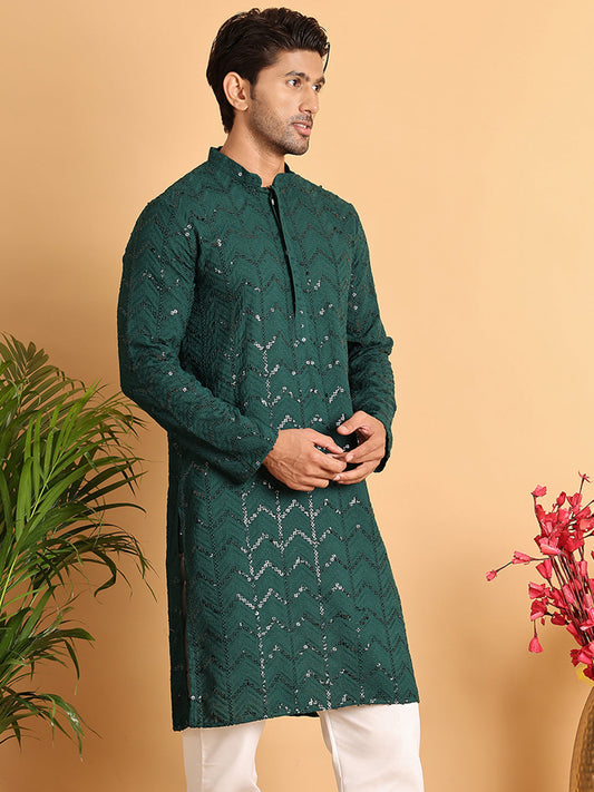 Embroidered Sequined Viscose Straight Kurta. ( KO 5125Olive ) [FF] [A-9-10]