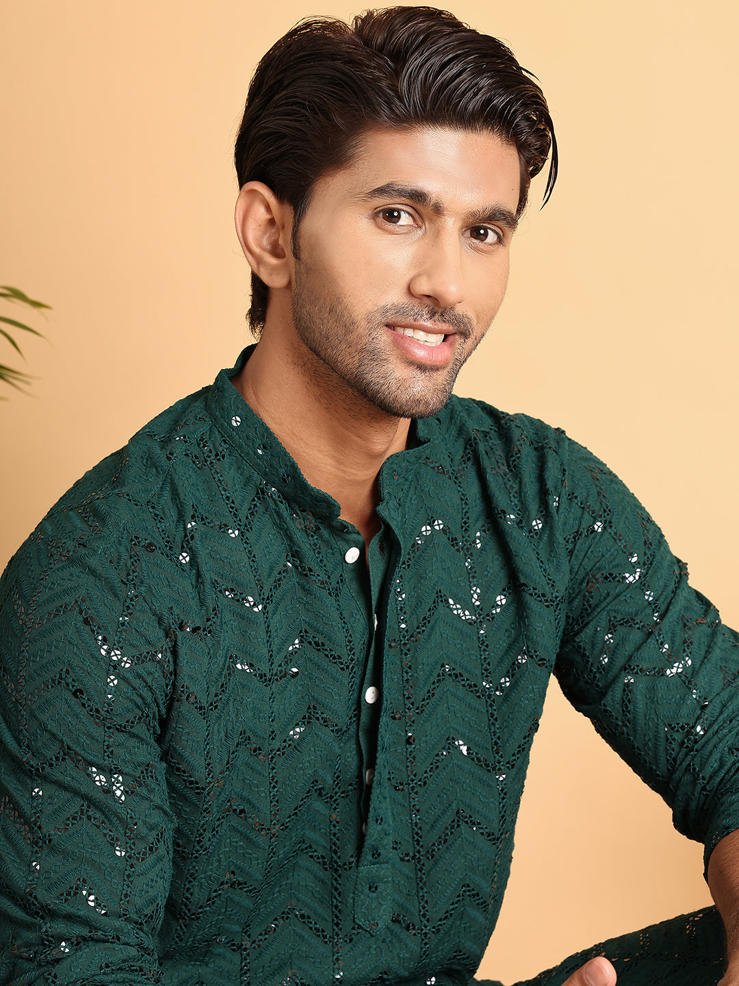 Embroidered Sequined Viscose Straight Kurta. ( KO 5125Olive ) [FF] [A-9-10]