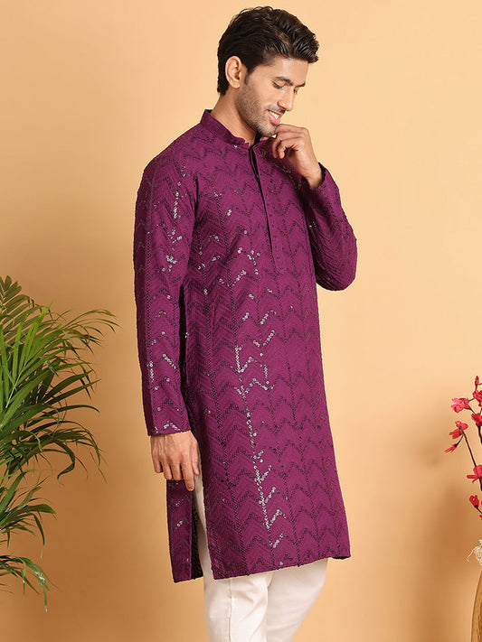 Embroidered Sequined Viscose Straight Kurta. ( KO 5125Purple )