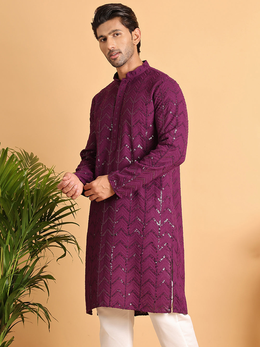 Embroidered Sequined Viscose Straight Kurta. ( KO 5125Purple )