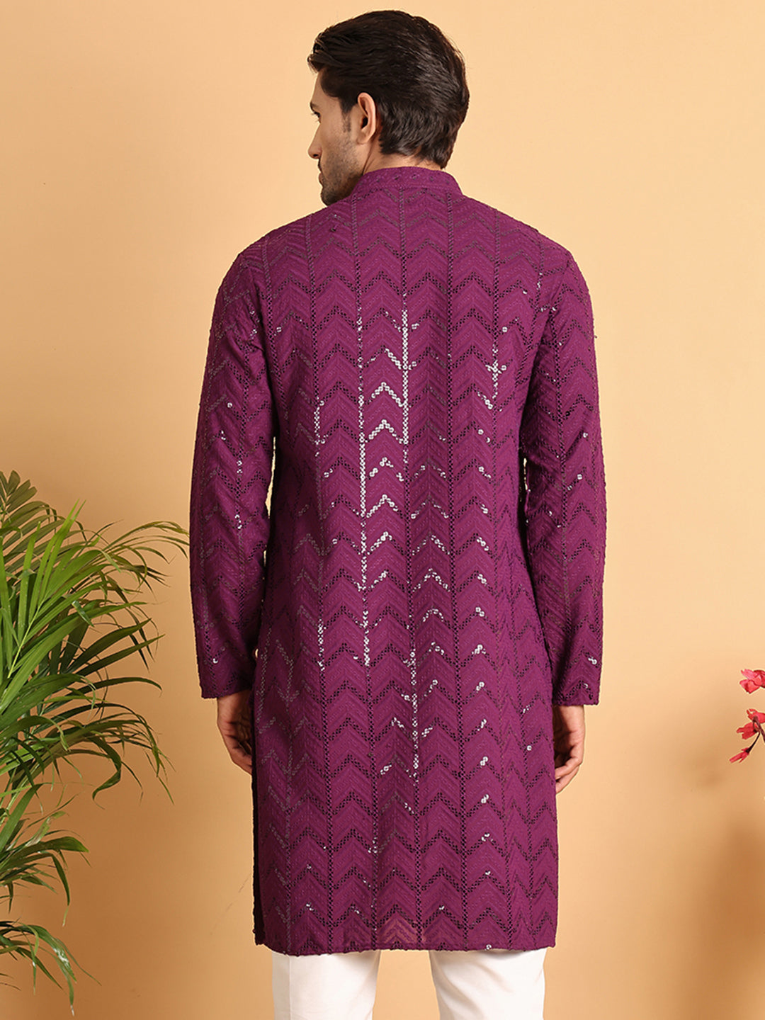 Embroidered Sequined Viscose Straight Kurta. ( KO 5125Purple )