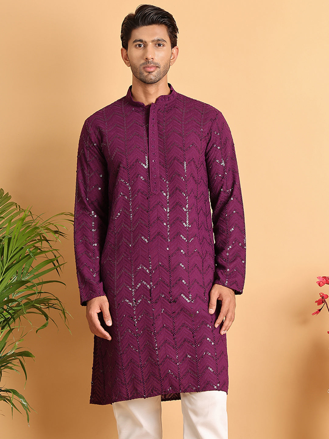 Embroidered Sequined Viscose Straight Kurta. ( KO 5125Purple )