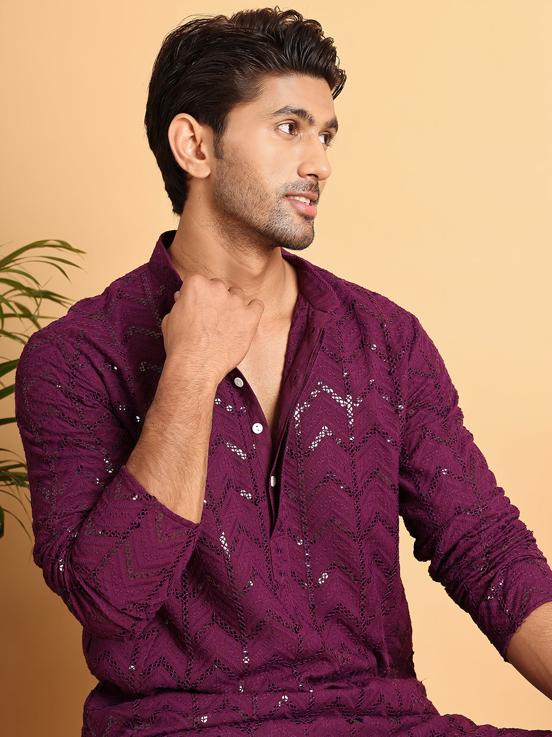 Embroidered Sequined Viscose Straight Kurta. ( KO 5125Purple )