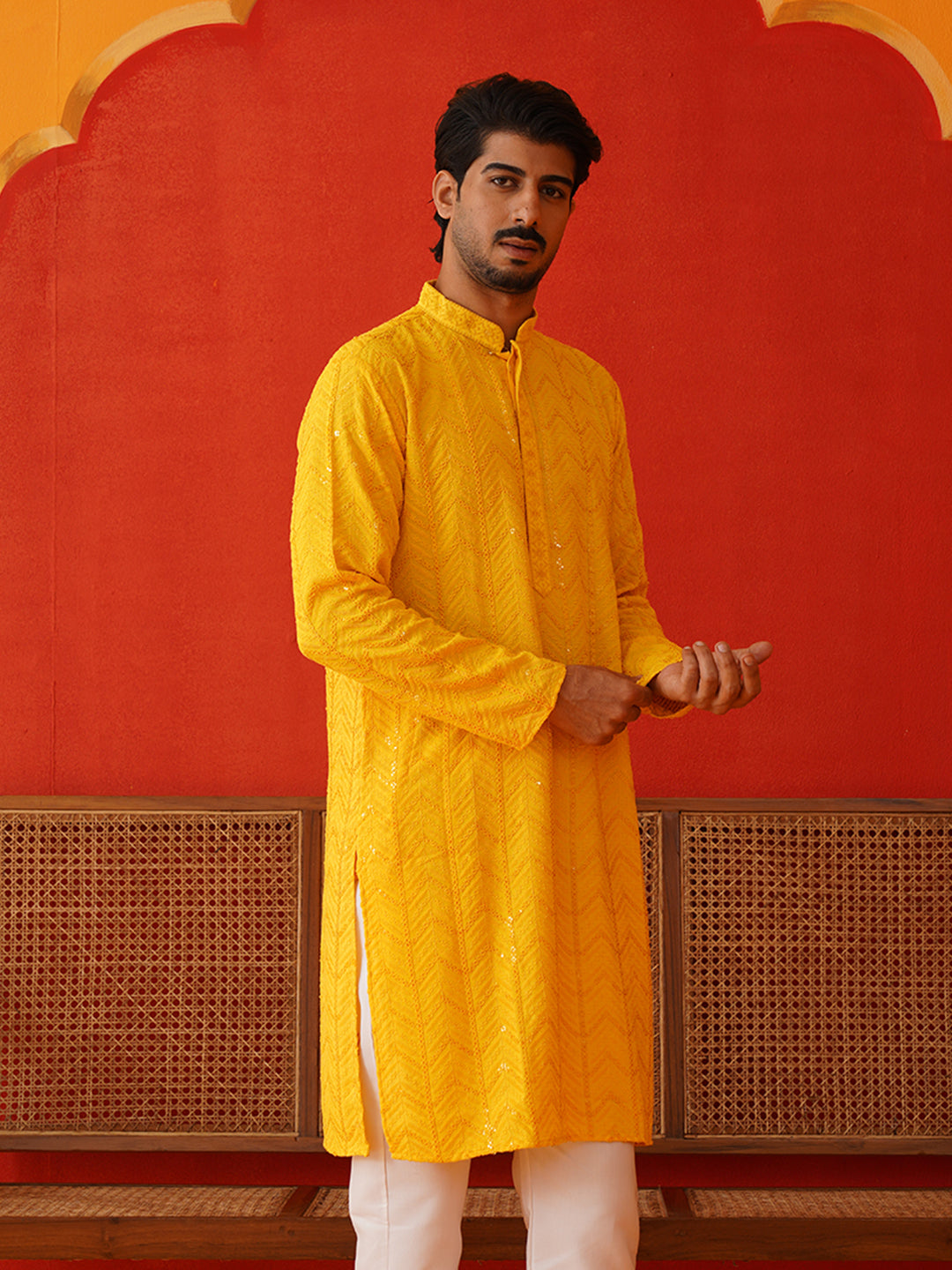 Embroidered Sequined Viscose Straight Kurtas. ( KO 5125Yellow )