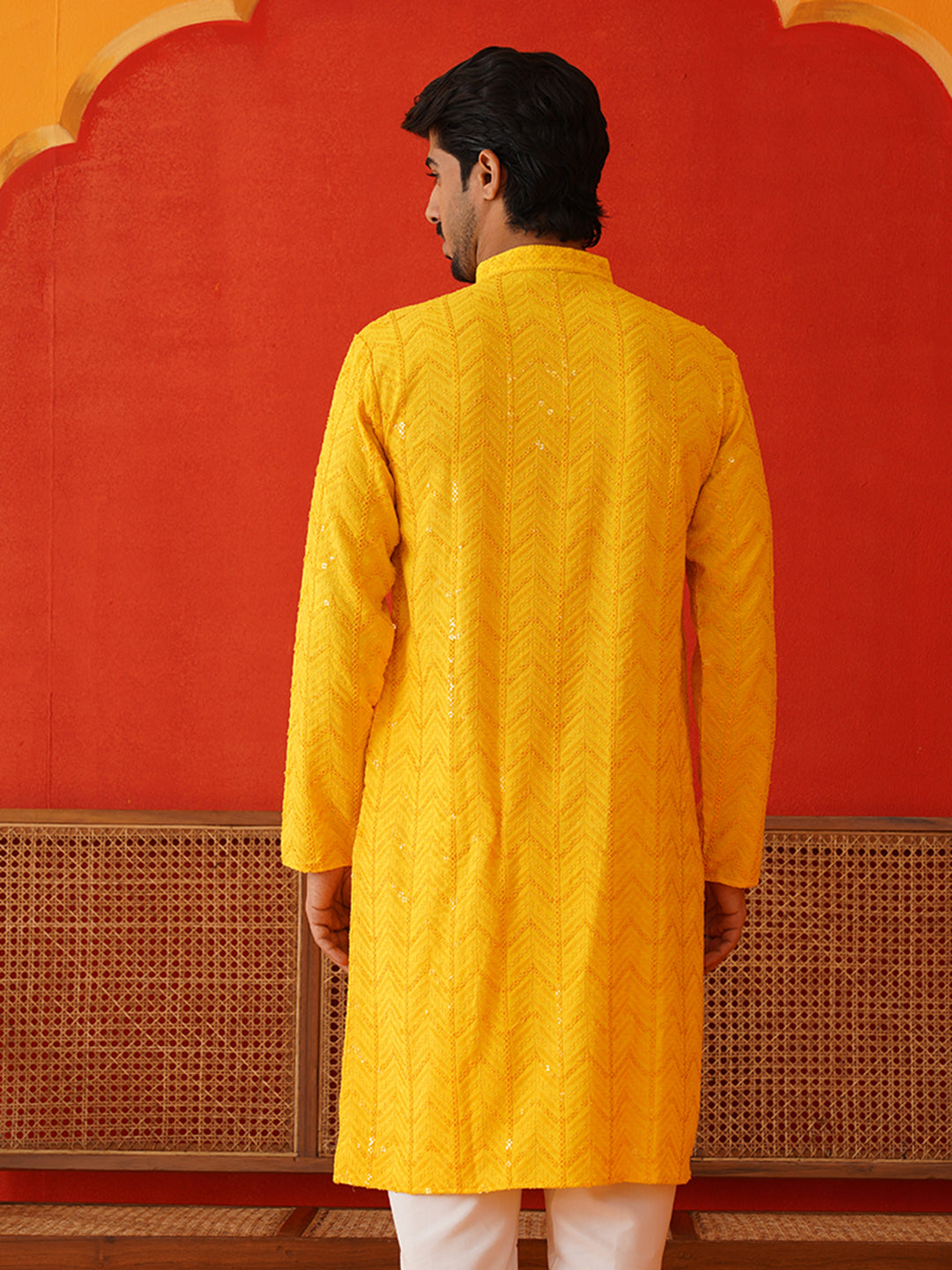 Embroidered Sequined Viscose Straight Kurtas. ( KO 5125Yellow )