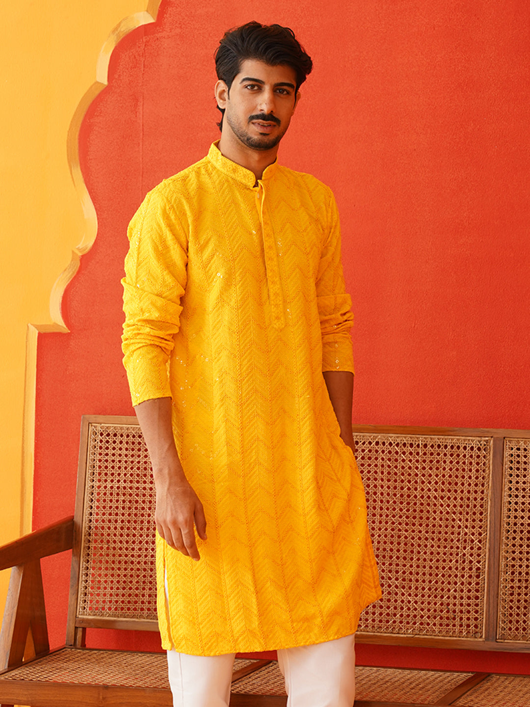 Embroidered Sequined Viscose Straight Kurtas. ( KO 5125Yellow )