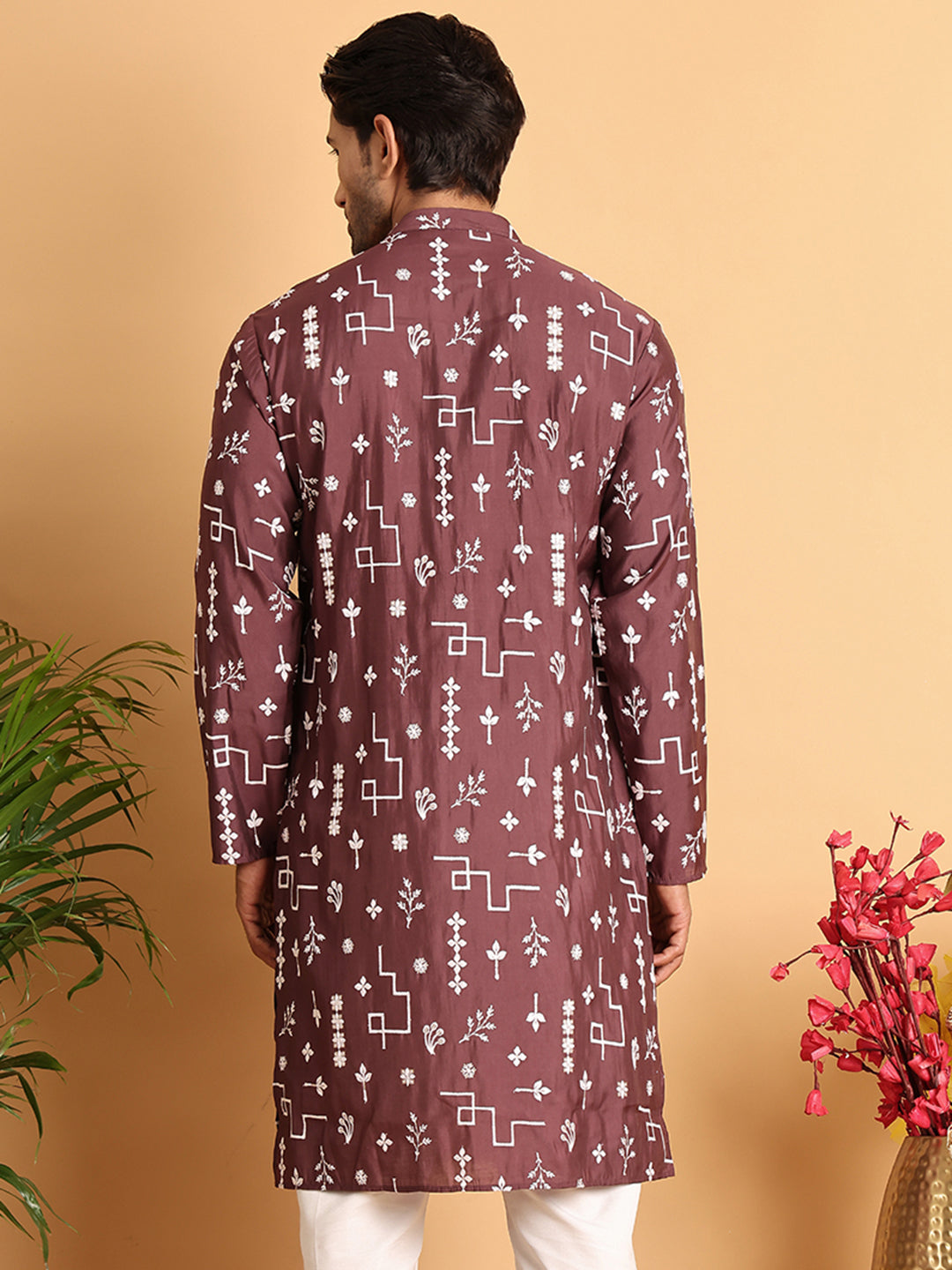 Embroidered Silk Blend Straight Kurta. ( KO 5126Brown )