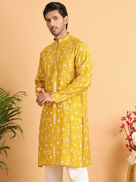 Embroidered Silk Blend Straight Kurta. ( KO 5126Mustard )
