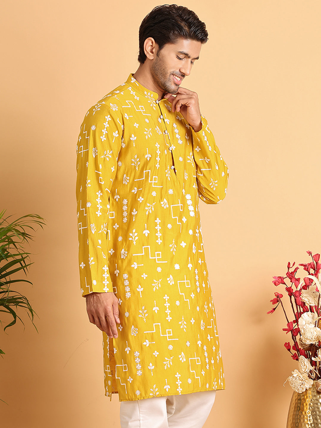Embroidered Silk Blend Straight Kurta. ( KO 5126Mustard )