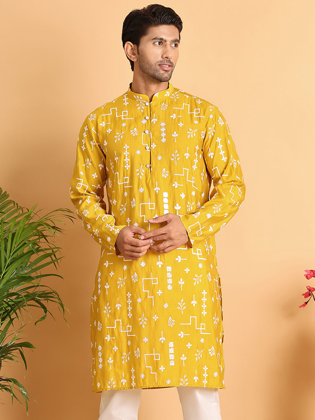 Embroidered Silk Blend Straight Kurta. ( KO 5126Mustard )
