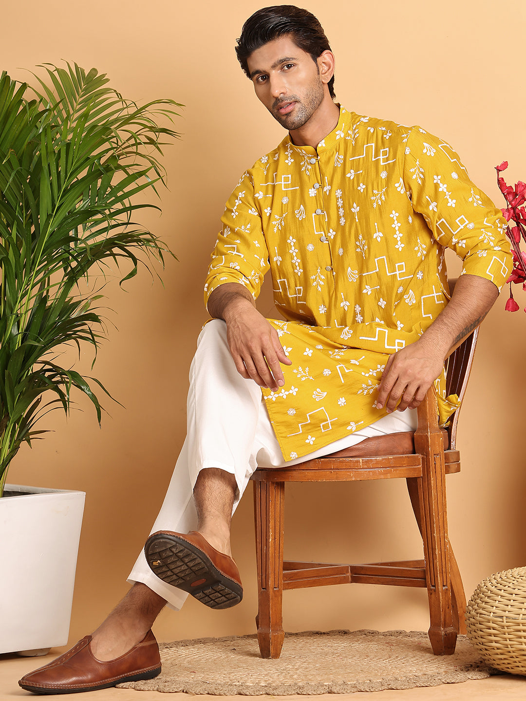 Embroidered Silk Blend Straight Kurta. ( KO 5126Mustard )