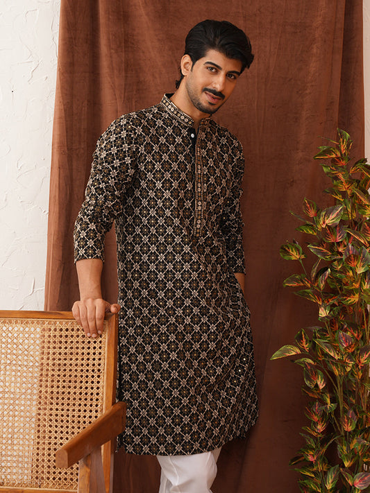 Embroidered Kurtas For Men ( KO 5127Black )