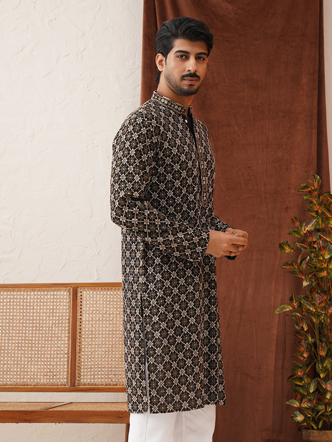 Embroidered Kurtas For Men ( KO 5127Black )