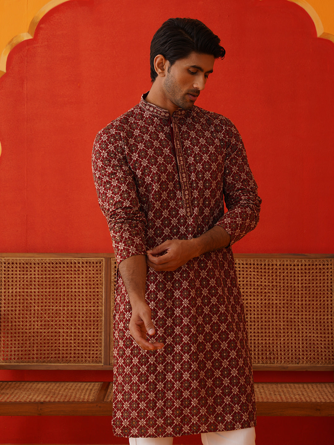 Embroidered Kurtas For Men ( KO 5127Maroon )