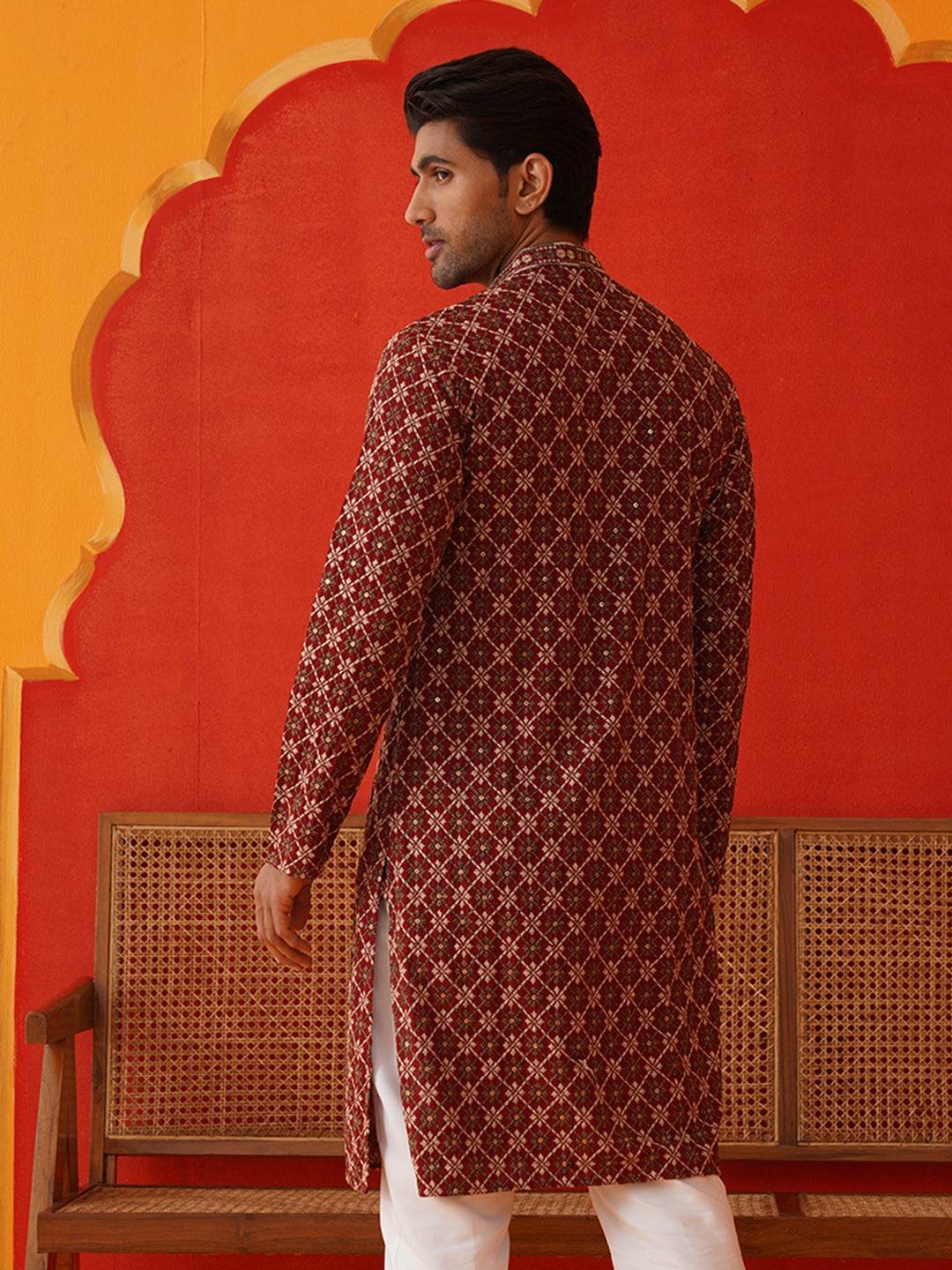 Embroidered Kurtas For Men ( KO 5127Maroon )