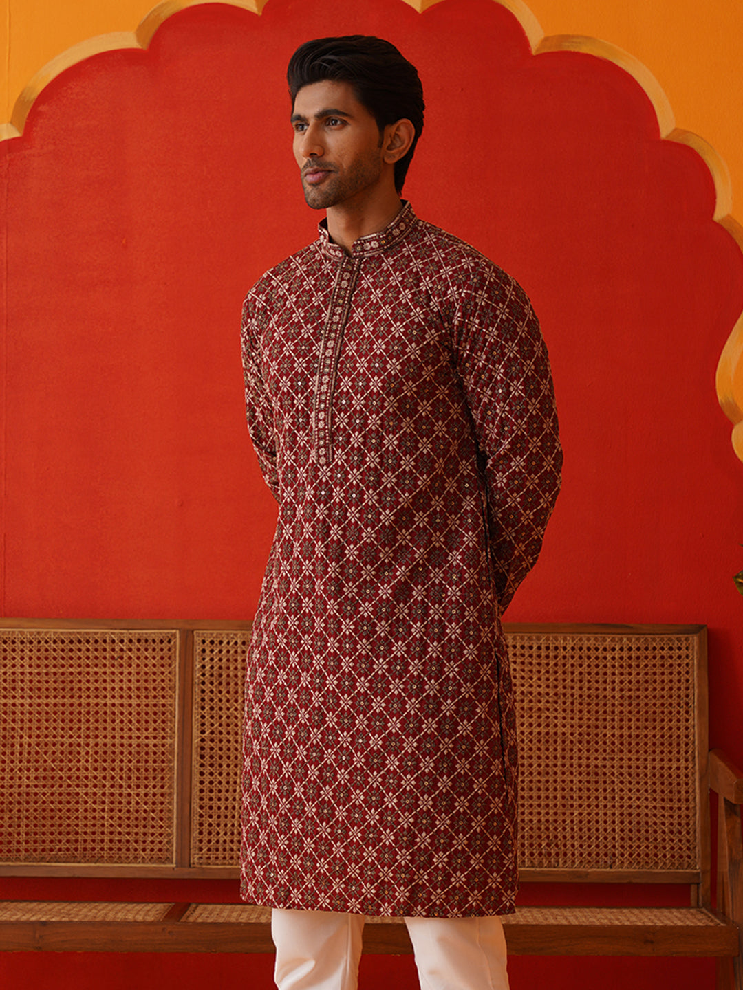 Embroidered Kurtas For Men ( KO 5127Maroon )