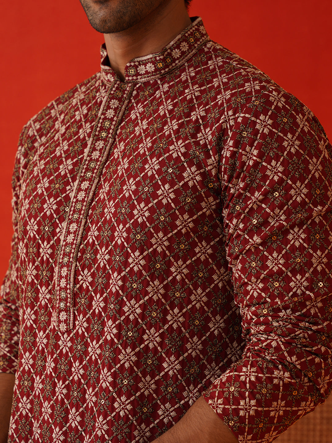 Embroidered Kurtas For Men ( KO 5127Maroon )