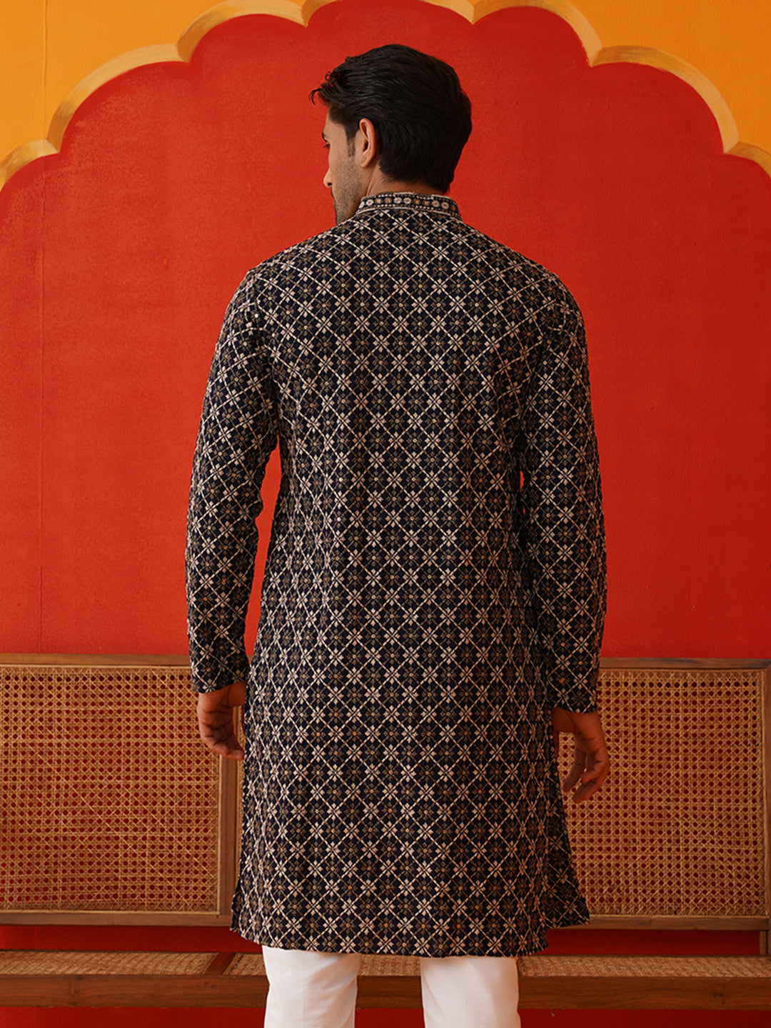 Embroidered Kurtas For Men ( KO 5127Navy )